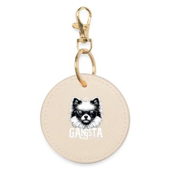 Kleinspitz Spitz Gangsta Gangster Hund Geschenk - Runder Schlüsselanhänger - Auster - Vorne