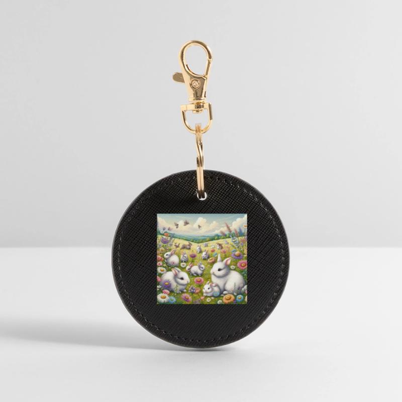 Lapins dans un champ de fleurs Porte-clés rond