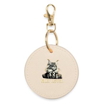 Maine Coon Cat Next Level Suit Success Gift - Round Keyring - oyster - Front