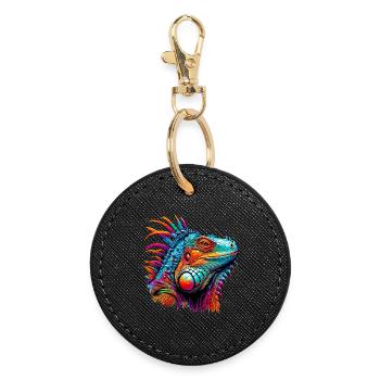 Leguan - Runder Schlüsselanhänger - Schwarz - Vorne