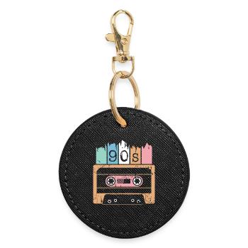 Kassette Musik 90s 1990er used look Klassiker Logo - Runder Schlüsselanhänger - Schwarz - Vorne