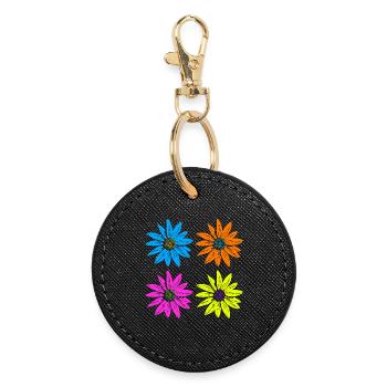 Pop Art Floral Quatre Couleurs - Porte-clés rond - noir - Devant