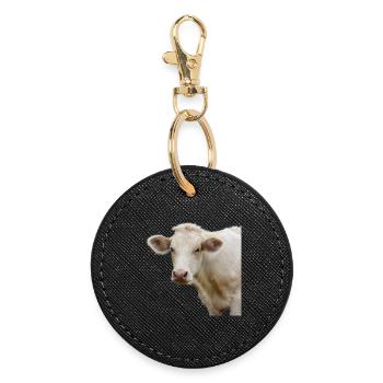 funny cow cow head gift farmer - Round Keyring - black - Front