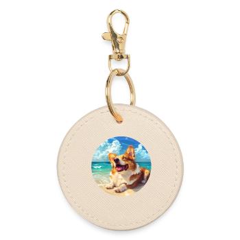 Corgi Beachside Joy Illustration - Round Keyring - oyster - Front