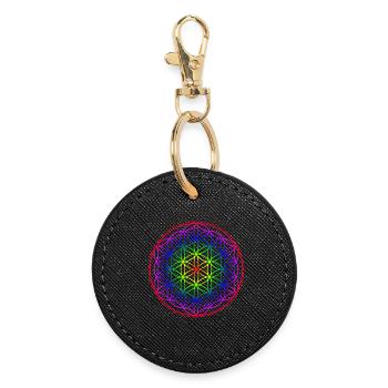 Flower of Life Regenbogen - Runder Schlüsselanhänger - Schwarz - Vorne