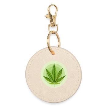 Kreisförmiges grafisches Cannabisblatt - Runder Schlüsselanhänger - Auster - Vorne