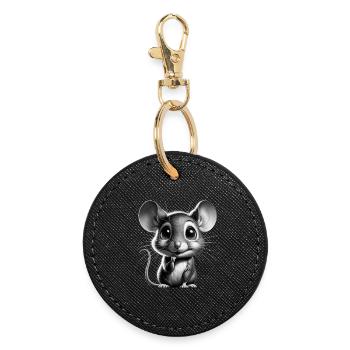 Adorable Cute Mouse Design - Round Keyring - black - Front