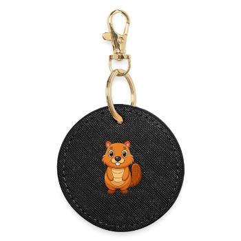 Beaver Cute Mascot Cartoon Character Kawaii - Round Keyring - black - Front