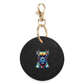 German Boxer Dog Breed Colorful Cartoon Kawaii - Round Keyring - black - Front