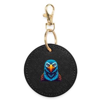 Albatross Colorful Kawaii Cartoon Character Pet - Round Keyring - black - Front