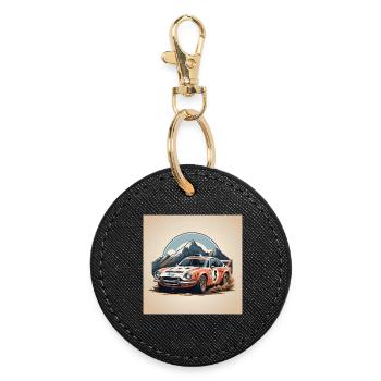 Voiture de Course Rallye Montagne - Porte-clés rond - noir - Devant