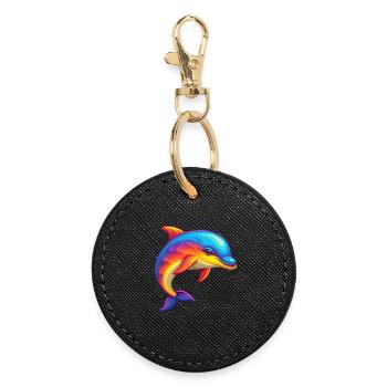 dauphin coloré kawaii dessin animé personnage clipart - Porte-clés rond - noir - Devant