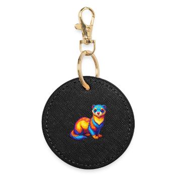 Ferret Colorful Kawaii Cartoon Character Clipart - Round Keyring - black - Front