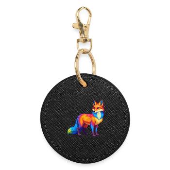 Fuchs Bunte Kawaii Cartoon Figur Clipart - Runder Schlüsselanhänger - Schwarz - Vorne