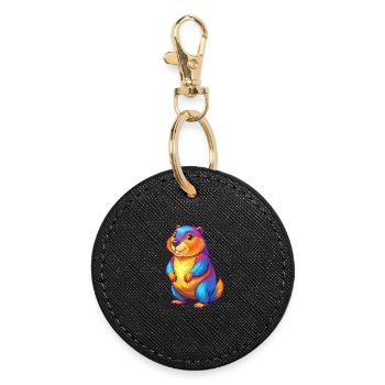 Beaver Colorful Kawaii Cartoon Character Clipart - Round Keyring - black - Front