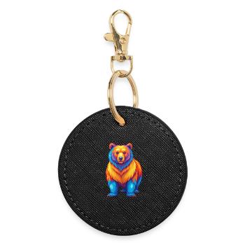 Bear Colorful Kawaii Cartoon Character Clipart - Round Keyring - black - Front