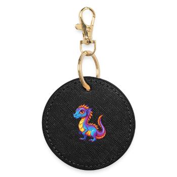 basilic coloré kawaii personnage de dessin animé clipart - Porte-clés rond - noir - Devant