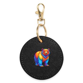 Bear Colorful Kawaii Cartoon Character Clipart - Round Keyring - black - Front