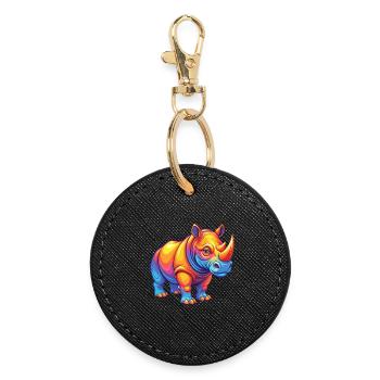 Rhino Bunte Kawaii Cartoon Figur Clipart - Runder Schlüsselanhänger - Schwarz - Vorne