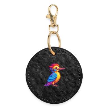 Woodpecker Colorful Kawaii Cartoon Character - Round Keyring - black - Front