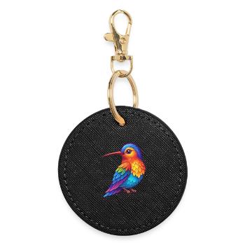Colibri coloré Kawaii personnage de dessin animé animal de compagnie - Porte-clés rond - noir - Devant