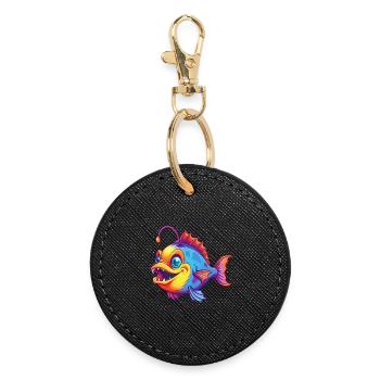 Anglerfisch Buntes Kawaii Cartoon Meerestier - Runder Schlüsselanhänger - Schwarz - Vorne