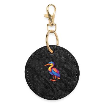 Heron Colorful Kawaii Cartoon Character Bird - Round Keyring - black - Front
