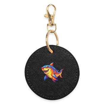 Tiger Shark Colorful Kawaii Cartoon Sea Animal - Round Keyring - black - Front