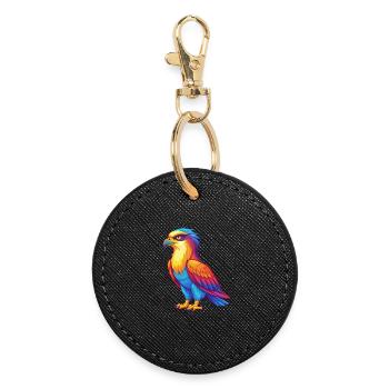 Balbuzard pêcheur coloré Kawaii personnage de dessin animé oiseau - Porte-clés rond - noir - Devant