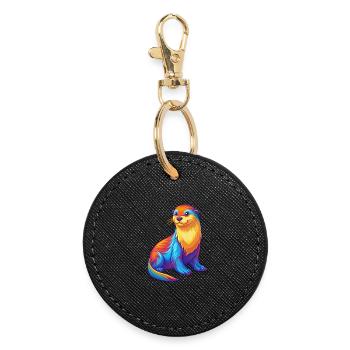 Loutre de mer Coloré Kawaii Dessin animé Animal marin - Porte-clés rond - noir - Devant