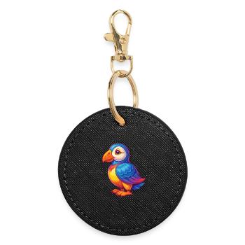 Macareux coloré Kawaii personnage de dessin animé oiseau - Porte-clés rond - noir - Devant
