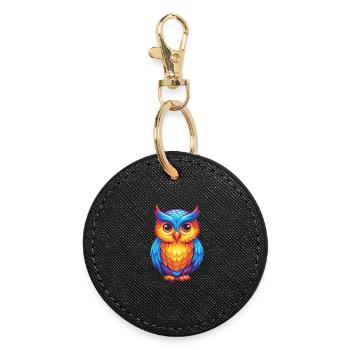 hibou coloré Kawaii personnage de dessin animé oiseau - Porte-clés rond - noir - Devant