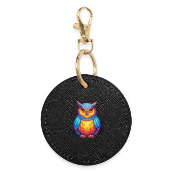 Grand hibou d’Amérique Oiseau de dessin animé Kawaii coloré - Porte-clés rond - noir - Devant