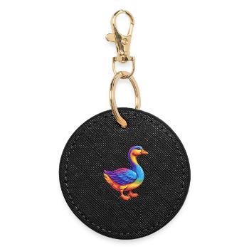 oie coloré kawaii personnage de dessin animé oiseau - Porte-clés rond - noir - Devant
