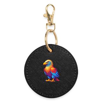 Pygargue à tête blanche Coloré Kawaii Dessin animé Personnage Oiseau - Porte-clés rond - noir - Devant