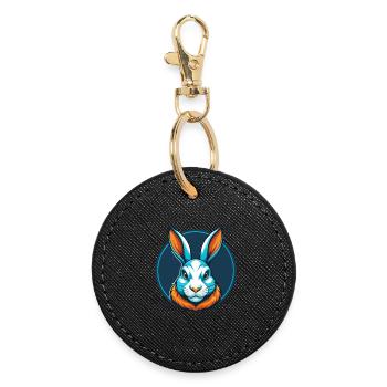 Lapin mignon kawaii dessin animé Clipart Animal Animal Pet Logo - Porte-clés rond - noir - Devant