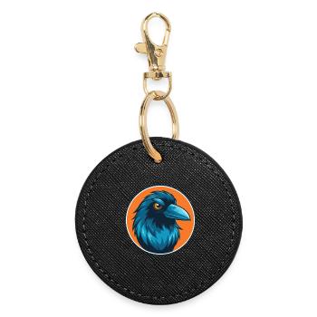 Crow mignon kawaii dessin animé Clipart Animal Pet Logo - Porte-clés rond - noir - Devant