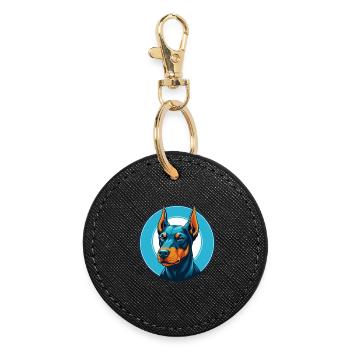 Chien Pinscher allemand mignon Kawaii dessin animé Logo pour animaux de compagnie - Porte-clés rond - noir - Devant