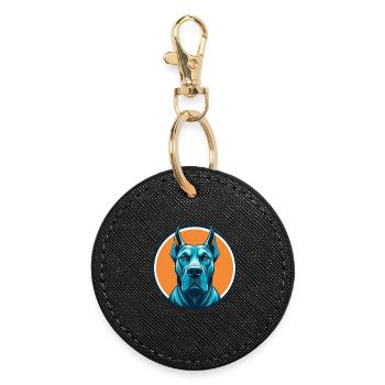 Great Dane Dog Cute Kawaii Cartoon Animal Pet Logo - Round Keyring - black - Front