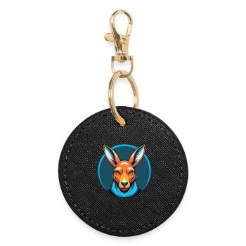 Kangourou mignon Kawaii dessin animé Animal Animal Logo - Porte-clés rond - noir - Devant