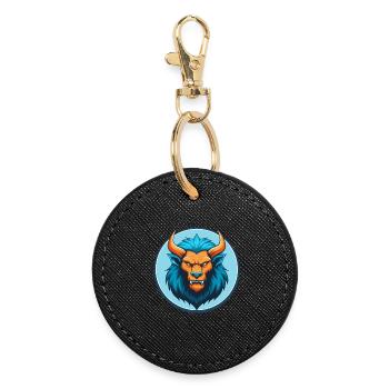 Manticore Mignon Kawaii Dessin Animé Animal Animal Pet Logo - Porte-clés rond - noir - Devant