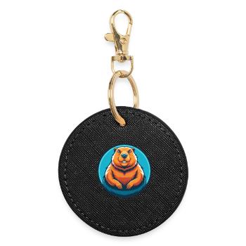 marmotte mignon kawaii dessin animé animal animal logo - Porte-clés rond - noir - Devant