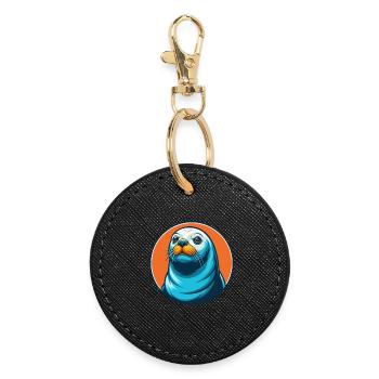 Seal Cute Kawaii Cartoon Clipart Animal Pet Logo - Round Keyring - black - Front