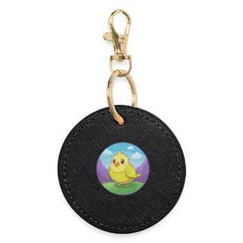 Canari Oiseau Mignon Kawaii Dessin animé Clipart Animal de compagnie - Porte-clés rond - noir - Devant
