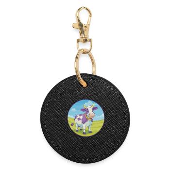 Cow Cute Kawaii Cartoon Clipart Animal Pet - Round Keyring - black - Front