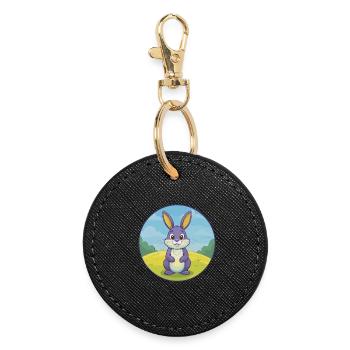 Lapin Mignon Kawaii Dessin animé Clipart Animal de compagnie - Porte-clés rond - noir - Devant