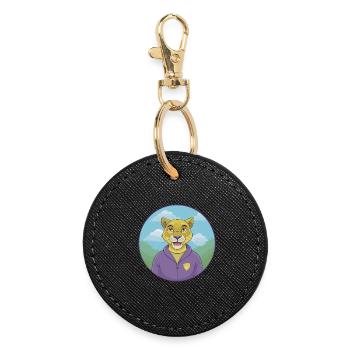 Cougar Cute Kawaii Cartoon Clipart Animal Pet - Round Keyring - black - Front