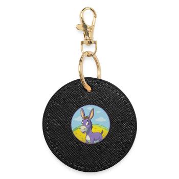Donkey Cute Kawaii Cartoon Clipart Animal Pet - Round Keyring - black - Front