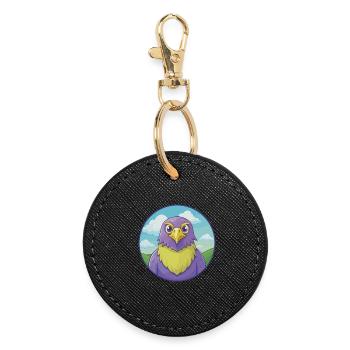 Hawk Cute Kawaii Cartoon Clipart Animal Pet - Round Keyring - black - Front