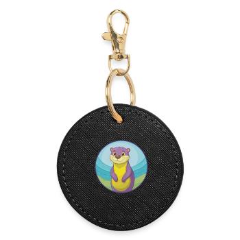 loutre mignon kawaii dessin animé clipart animal de compagnie - Porte-clés rond - noir - Devant